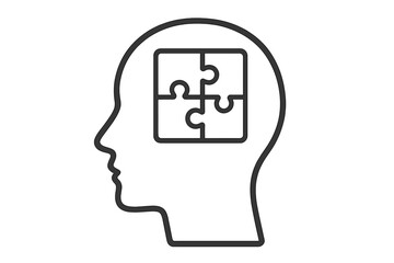 Puzzle pieces in head silhouette. Concept for psychology, mental health, therapy, and problem-solving. Symbol of autism, dementia, logic, and intellectual challenges.