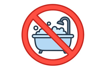 Prohibited bathtub no bathing sign vector icon, no shower or bath allowed symbol, bathroom restriction safety warning, vector cartoon illustration for websites apps infographics