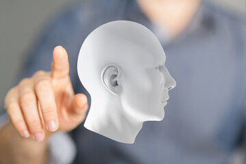 Abstract image of a human head, technology, digital mind, future, innovation, artificial intelligence.