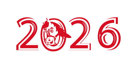 New year 2026  Chinese  Year of the Horse. Red fiery horse. Logo design on transparent background.