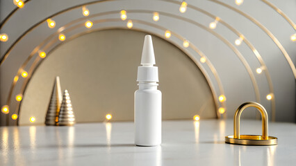 white plastic little drop bottle with golden studio Mockup
