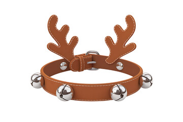 Festive Reindeer Antler Dog Collar: A whimsical holiday accessory for your furry friend, complete with jingle bells for extra holiday cheer. Isolated on transparent background, cutout