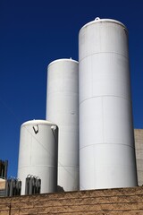 Hospital liquid oxygen storage installation in Alicante, Spain. High capacity oxygen cylinder tanks.