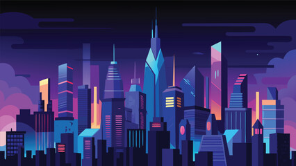 Vibrant neon metropolis skyline at night cityscape vector illustration scalable eps
