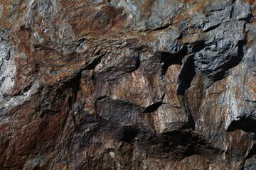 Mica schist medium-grained metamorphic rock in Spain. Metamorphic rock from Paleozoic geological era in Earth.