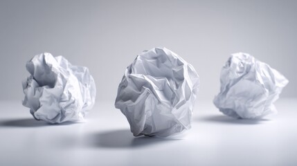 Three Crumpled Paper Balls Symbolizing Creative Block, Stress, or Waste in the Business Process