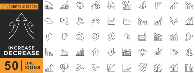 Increase and Decrease line editable icon set. Vector illustration.