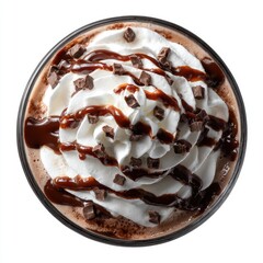 Fototapeta premium Chocolate milkshake topped with whipped cream and chocolate drizzle