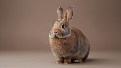 Obraz premium Portrait of a Cute Rabbit on a Soft Brown Background