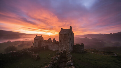 Obraz premium Picturesque Castle Silhouette against Colorful Sky