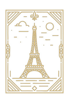Vector Illustration of the Eiffel Tower in Paris with Ornamental Decorative Pattern for Elegant French Culture Inspired Wallmate Art Design