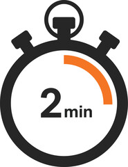 Scalable vector illustration of a stopwatch showing two minutes time chronometer icon