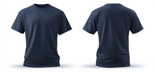 Front and back view of a navy blue t-shirt (1)