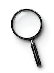 Top-down view of a black magnifying glass on a white background