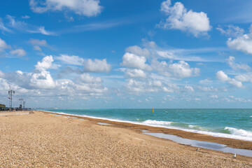 Southsea beach adjacent to the city of Portsmouth in Hampshire
