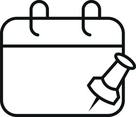 Ícono de calendario con chincheta – estilo lineal minimalista en blanco y negro