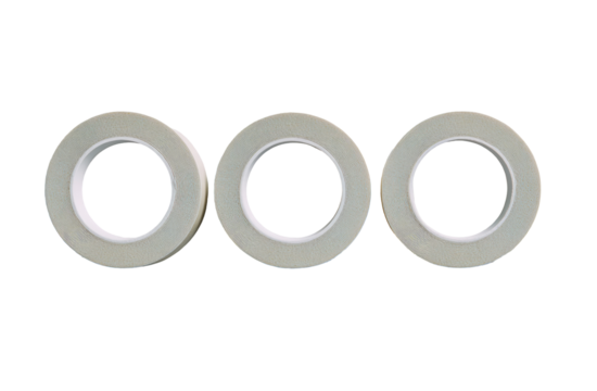 Three light beige circular tapes, stacked horizontally