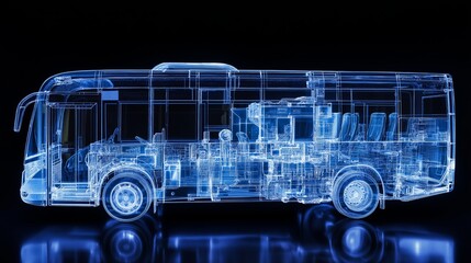 Transparent view of a modern bus technology and interior design features