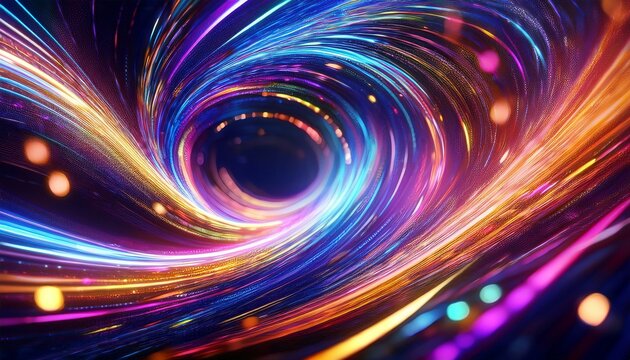 a vibrant abstract background featuring a swirling vortex of colorful neon lights particles and bokeh creating a dynamic and energetic visual