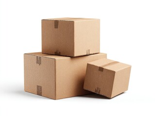 Fototapeta premium Three stacked cardboard boxes against white background