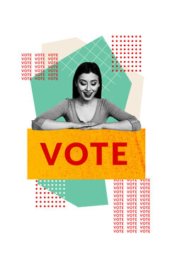 Collage image artwork of charming lovely person citizen vote election isolated on drawing background