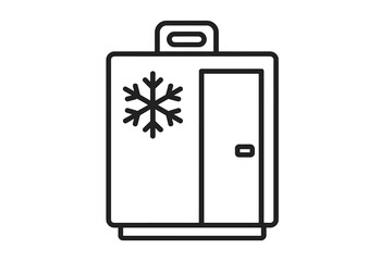 Cold storage portable cooler icon. Refrigerator freezer box for food and drink transport. Outline vector symbol for logistics, camping, and picnic. Cold chain delivery concept.