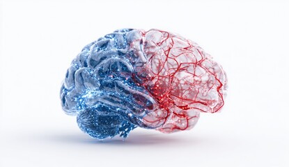 3D model of a brain, with a translucent, intricate structure.