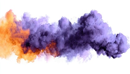 Naklejka premium Abstract cloud of vibrant orange and purple smoke against a white background. A dynamic, flowing blend of colors creates a textured effect