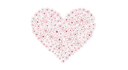 Fototapeta premium A beautiful heart shape created from delicate small pink flowers on a white background.
