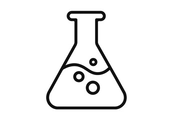 Laboratory flask outline icon with liquid and bubbles, science and chemistry symbol, vector cartoon illustration for web design, apps, adverts, educational and scientific cards