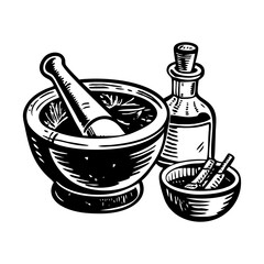 A glyph style illustration depicting mortar pestle
