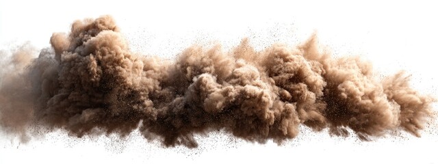 A large cloud of tan-colored dust erupts and disperses