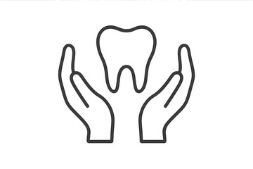 Tooth in hands vector line icon. Dental care and protection concept. Oral hygiene and health symbol. Dentistry, stomatology, and treatment illustration for clinic or insurance.