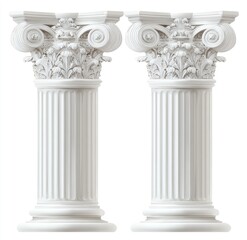 Obraz premium Two identical white classical columns, featuring fluted shafts and ornate capitals