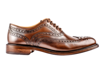 Exquisite Brown Leather Brogue Oxford Shoes for Men, Handcrafted with Superior Quality and Timeless Design Isolated on transparent background, cutout