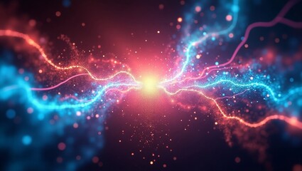 Fototapeta premium Abstract energy flow illustration with red and blue glowing particles