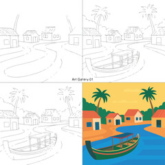 Fototapeta premium Vintage urban blueprint sketch of old city architecture and structure