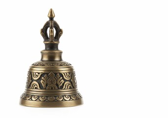 Ornate Brass Tibetan Singing Bell on White