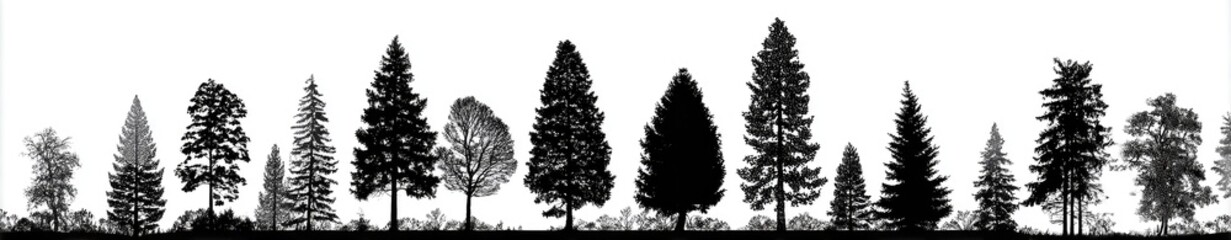 Silhouettes of various trees