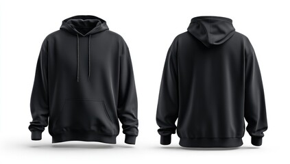 Front and back view of a black hoodie (2)