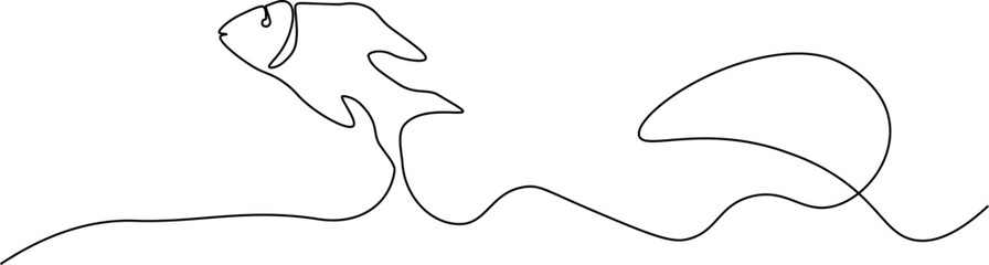 Streamlined Motion: Rotating Line Art of a Flowing Fish, A minimalist animation of a fish formed from a single continuous line, rotating gracefully on its vertical axis