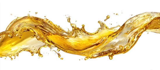 Golden liquid splashes and swirls against a white background