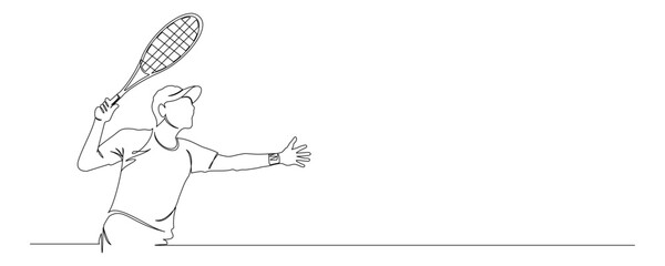 Continuous line drawing of male tennis player concept. for sport match Tennis ball Vector illustration