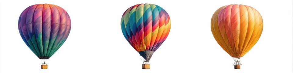 Fototapeta premium Three colorful hot air balloons against a white background