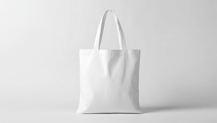 Blank white tote bag on plain background