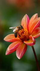 Honeybee on Vivid Orange Dahlia Flower