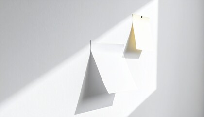 Minimal white sticky notes pinned to a wall with soft light and shadows.