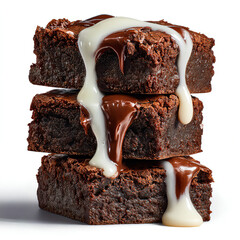 Chocolate Brownie Stack with Creamy Melted White Chocolate Drizzle