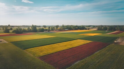 Fototapeta premium Aerial Patchwork Farmland with Rectangular Fields