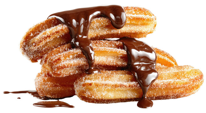 Stacked churros drenched in melted chocolate